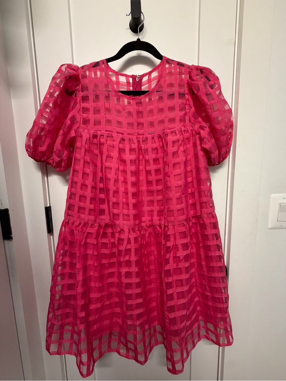 English Factory Pink Gridded Puff Sleeve Dress